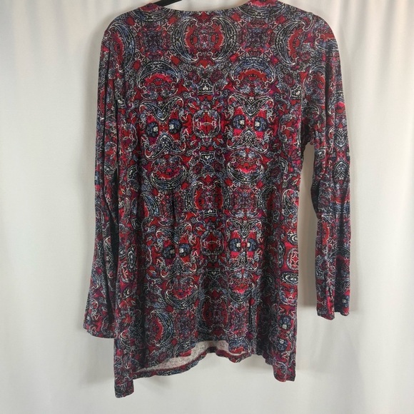 J.Jill Gorgeous V-Neck Knit Tunic ~ True Red Sparkling Paisley Size: M - Picture 11 of 13